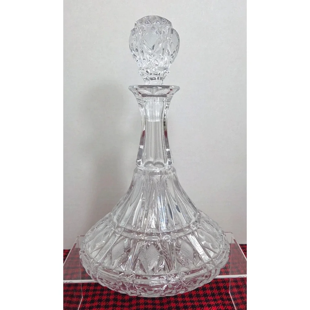 Vintage Toscany Lead Crystal Ships Decanter Hand Cut Diamond Pattern w/Stopper